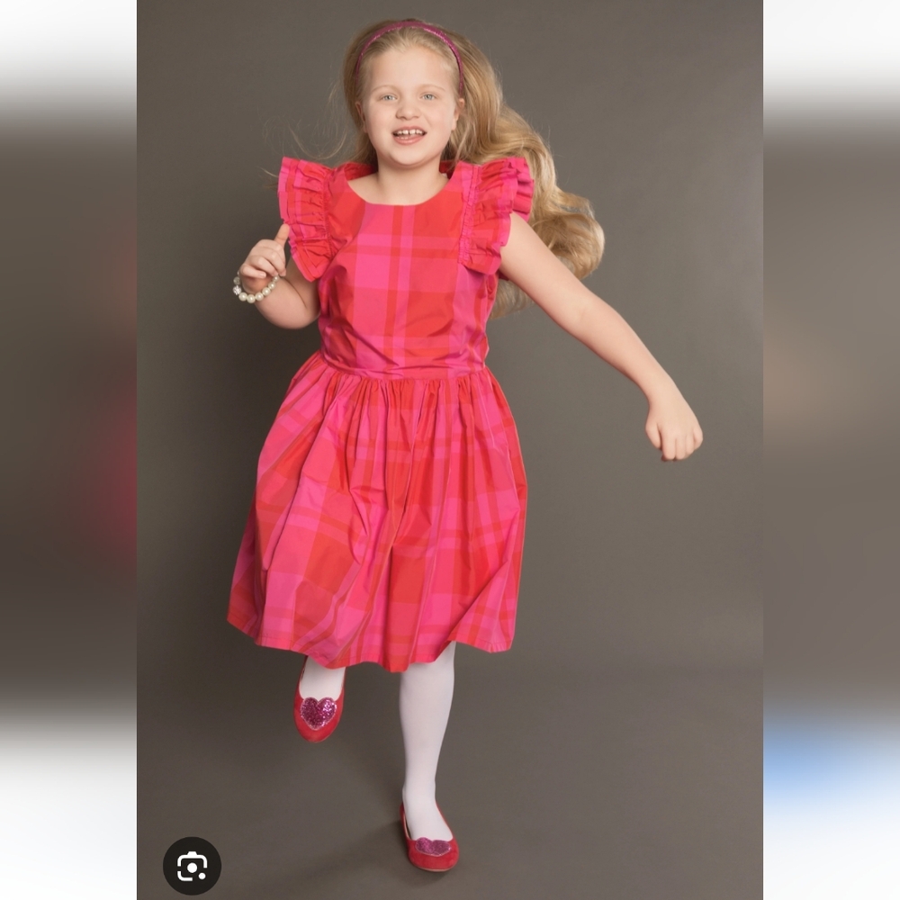 New!Cat& Jack Girls Dress Pink Ruffle Short Sleeve Plaid Vibrant Dress Y2K Retro